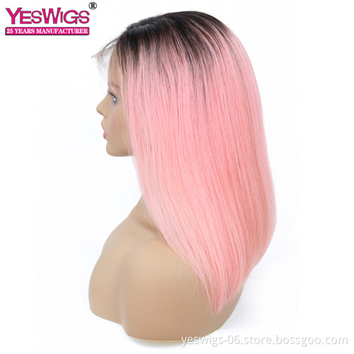 Hot selling 100% Brazilian Human Hair  wig  Unprocessed Virgin Human Hair 1b/pink Straight 13*4 Bob Wig